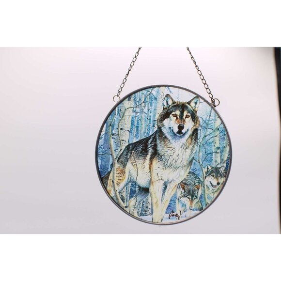 Al Agnew Wildlife Suncatchers Deer Eagle Wolf Round Metal Framed Home Decor Vtg - Picture 7 of 7